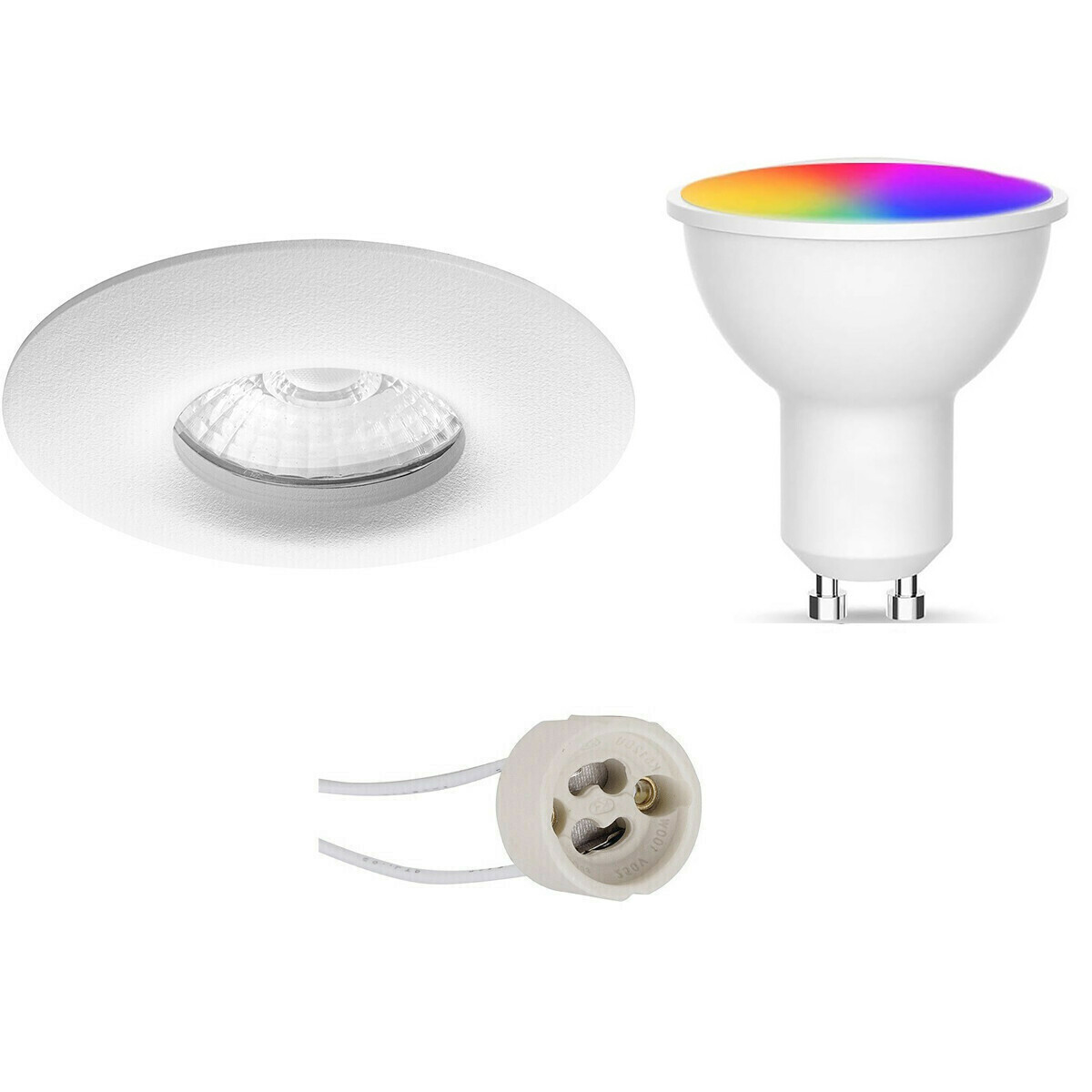 LED Spot Set GU10 - Facto - Smart LED - Wifi LED - Slimme LED - 5W - RGB+CCT - Aanpasbare Kleur - Dimbaar - Pragmi Luno Pro - Waterdicht IP65 - Inbouw Rond - Mat Wit - Ø82mm