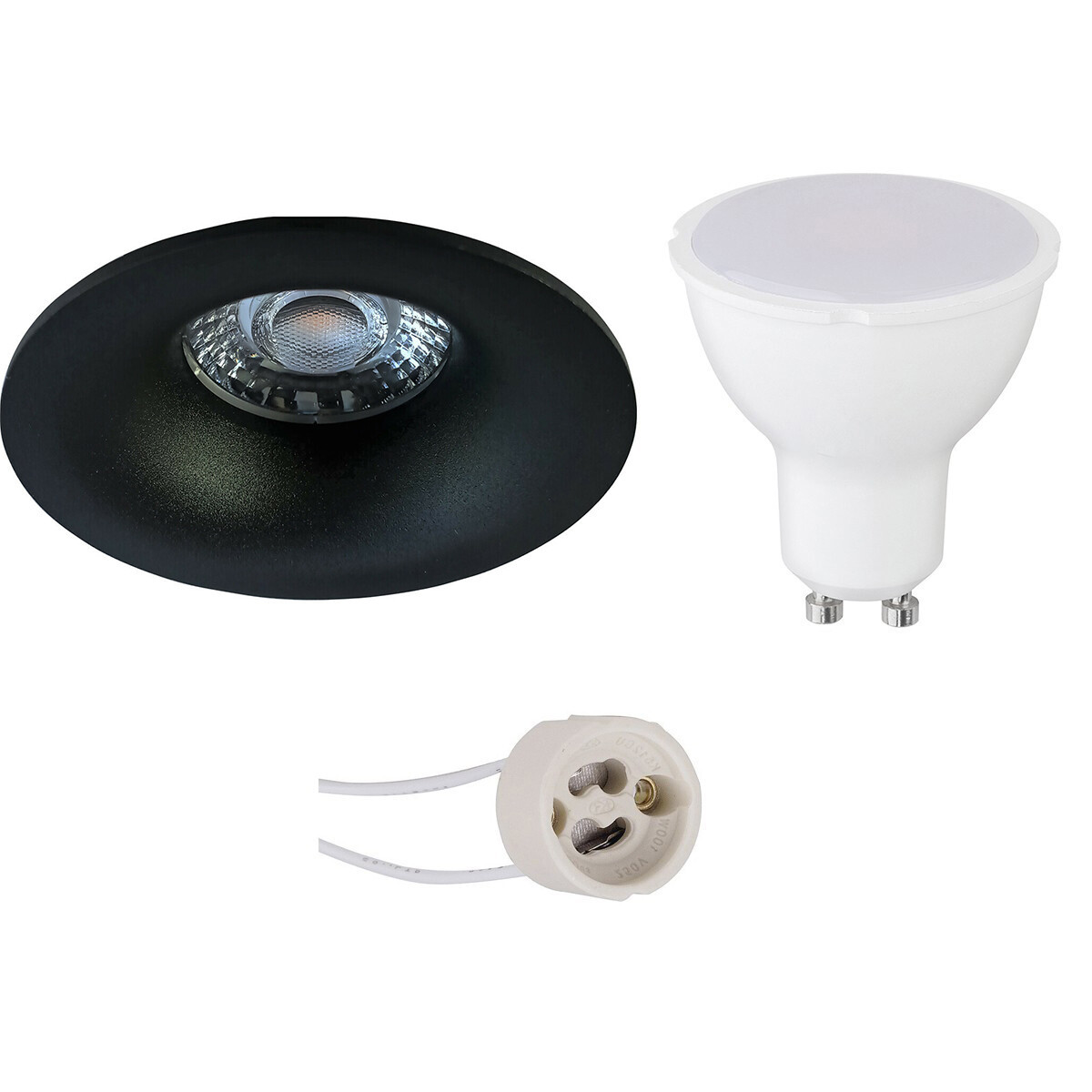 LED Spot Set - Pragmi Nora Pro - GU10 Fitting - Inbouw Rond - Mat Zwart - 4W - Warm Wit 3000K - Ø82mm