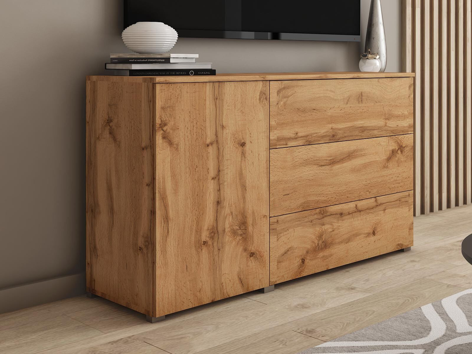 Dressoir DUBAI 1 deur 3 lades wotan eik