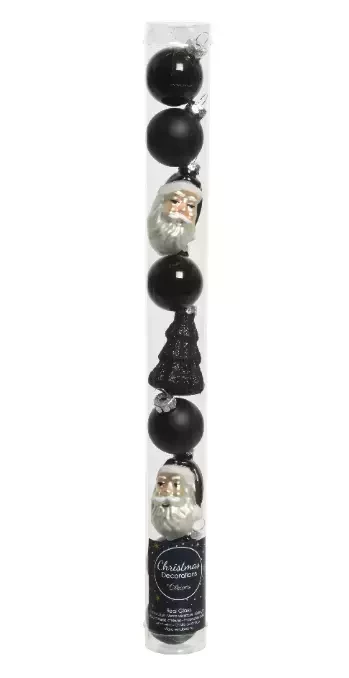 Decoris Kerstballen glas figuur 6cm zwart 9st