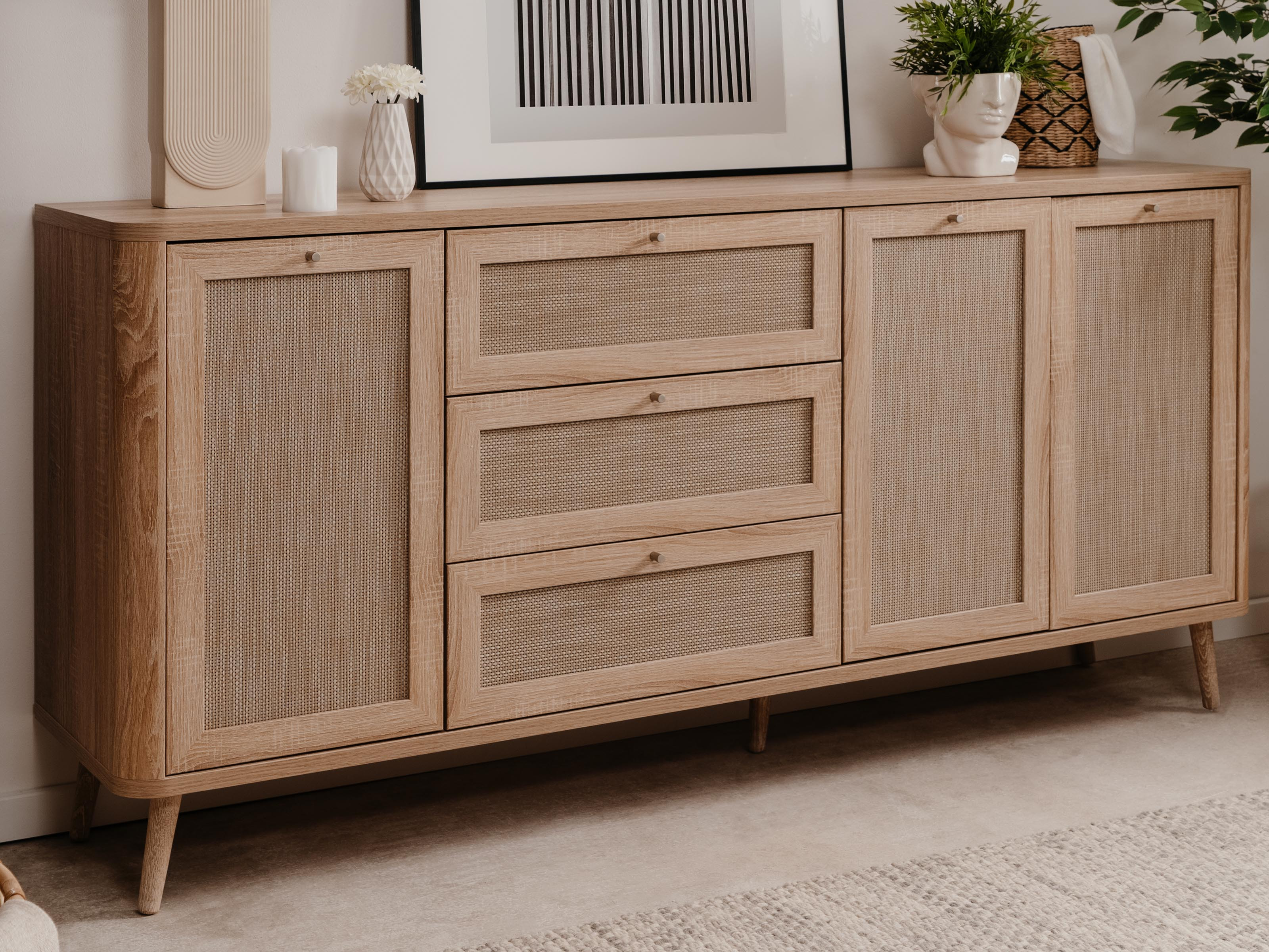 Dressoir KUBALIBRE 3 deuren 3 lades sonoma eik/rotan print