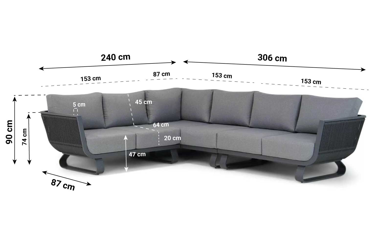 Santika Corniche hoek rope loungeset 5-delig rechts