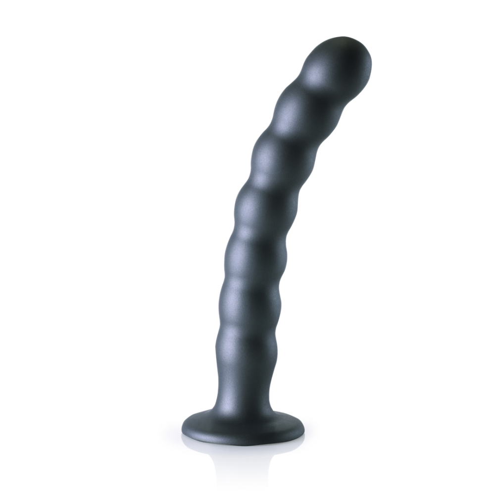 Ouch! by Shots Beaded Silicone G-Spot Dildo - 8'' / 20,5 cm - Gunmetal