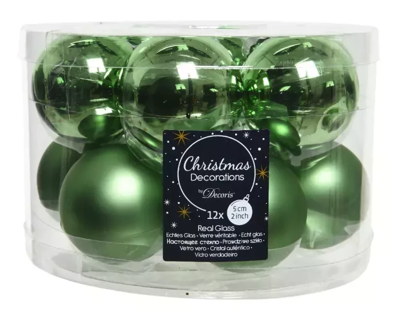 Decoris kerstballen glas 12st dennengroen 5cm