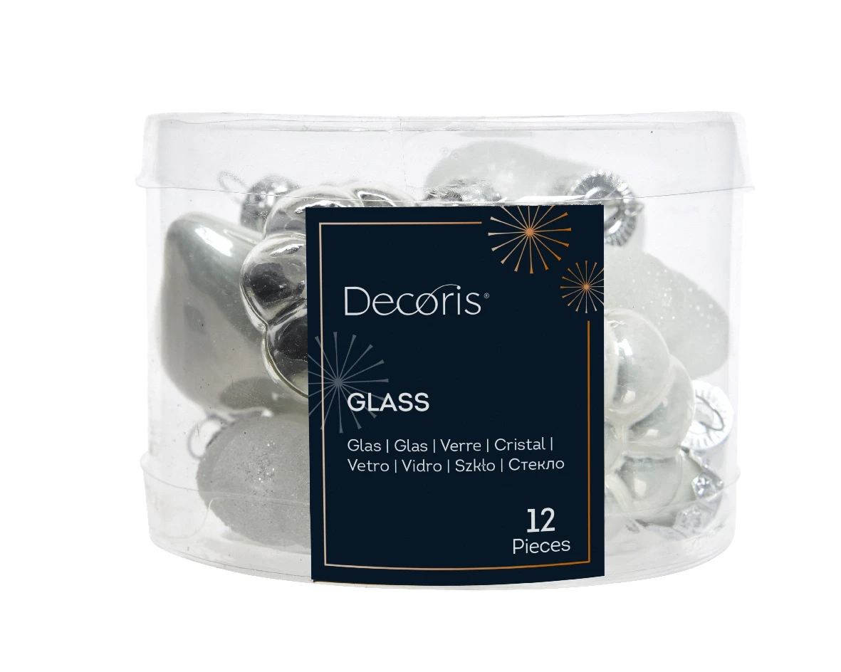 Decoris kerstballen set glas zilver 12st 2x4x4cm