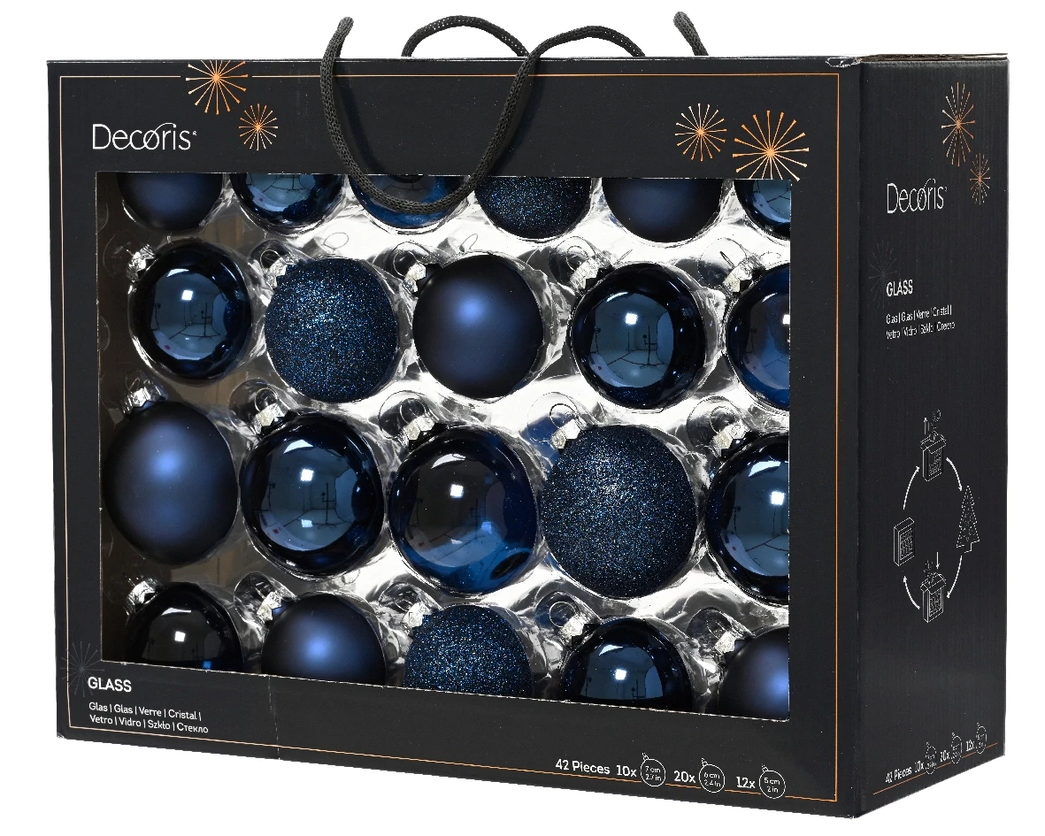 Decoris kerstballen set Glas 42st nachtblauw 5-6-7cm