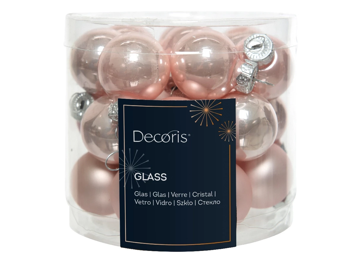 Decoris kerstballen set glas 24st poederroze 2,5cm