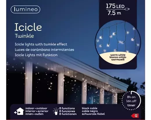 Lumineo Icicle twinkle led 7,5m 175led warm wit