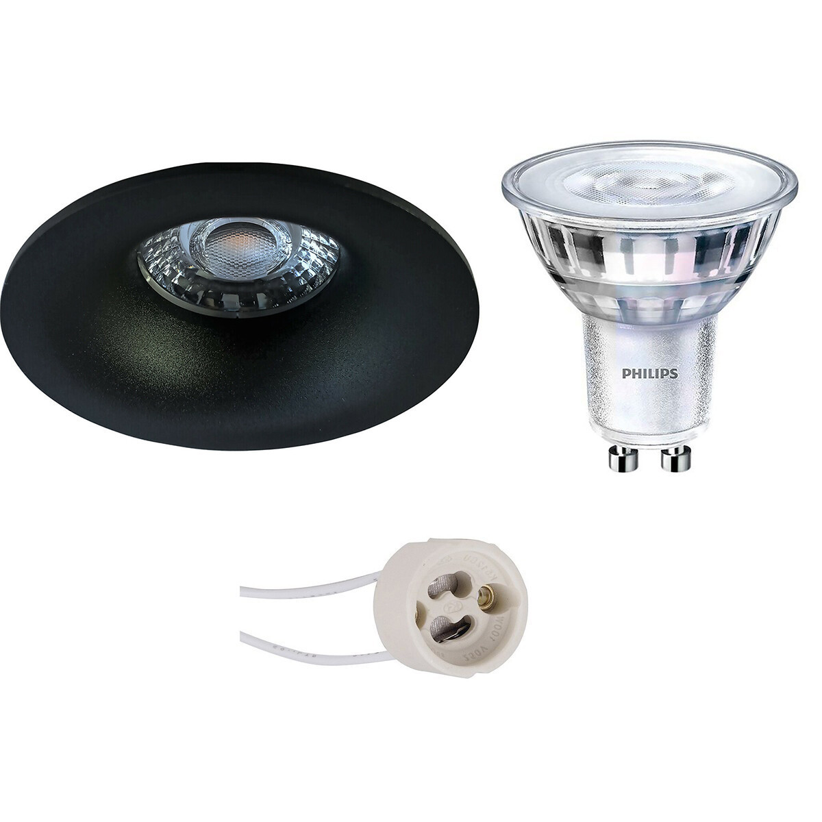 LED Spot Set - Pragmi Nora Pro - GU10 Fitting - Inbouw Rond - Mat Zwart - Ø82mm - Philips - SceneSwitch 827 36D - 1.5W-5W - Warm Wit 2200K-2700K - Dimbaar