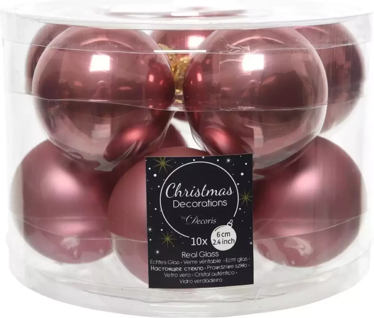 Decoris kerstballen glas roze 6cm 10st