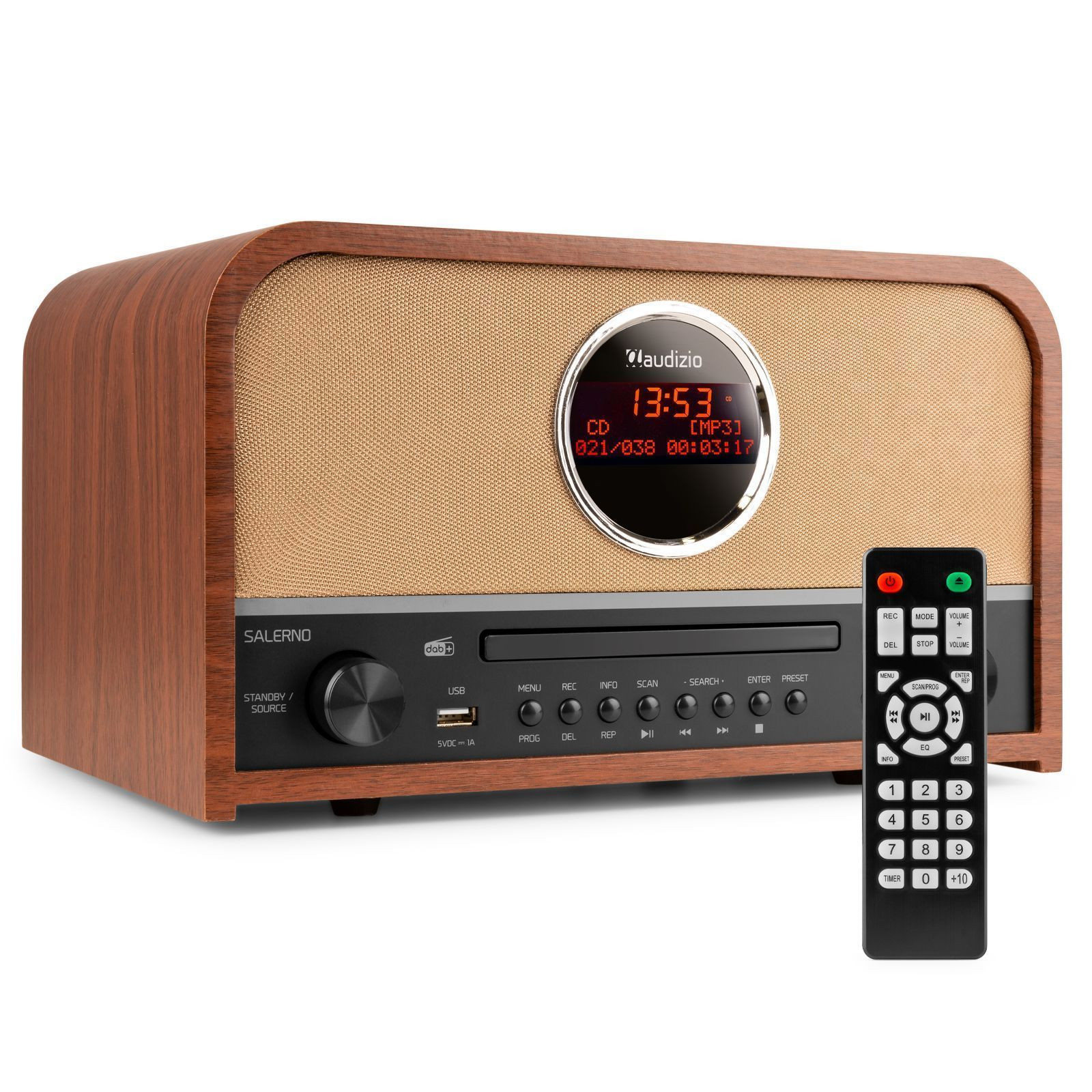 Retourdeal - Audizio Salerno stereo DAB radio met CD speler, Bluetooth