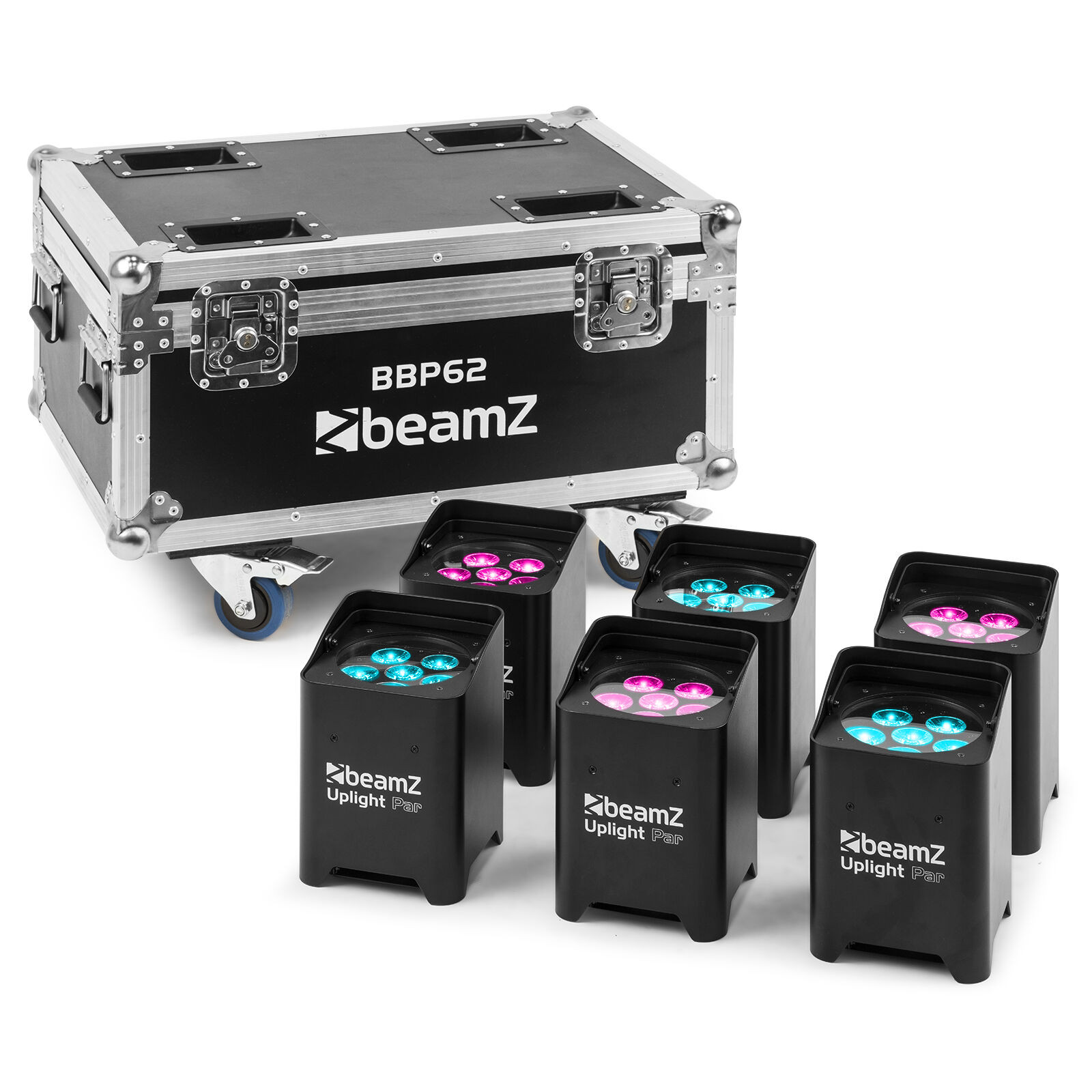 BeamZ set met 6x BBP62 uplights voor binnen en buiten in flightcase