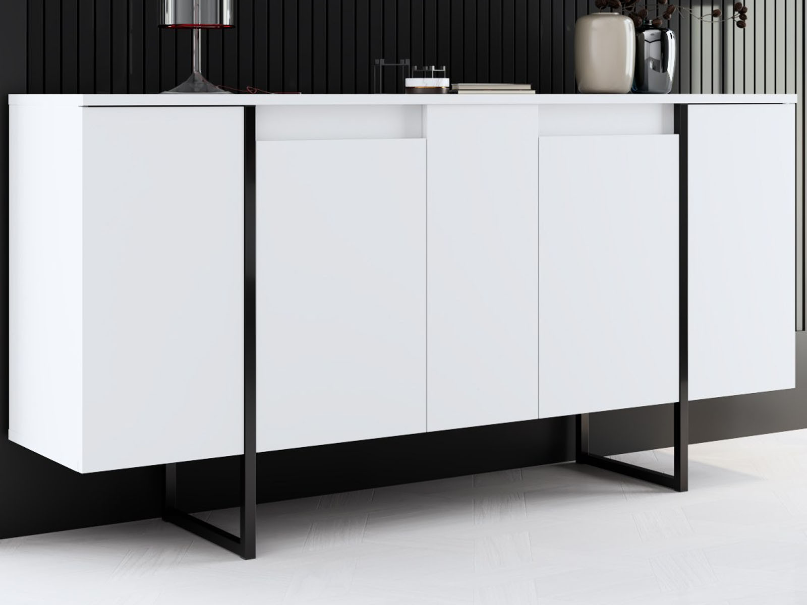 Dressoir LUXANA 4 deuren wit/zwart