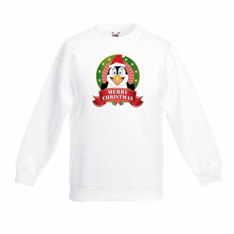 Witte Kerst sweater kinderen met een pinguin