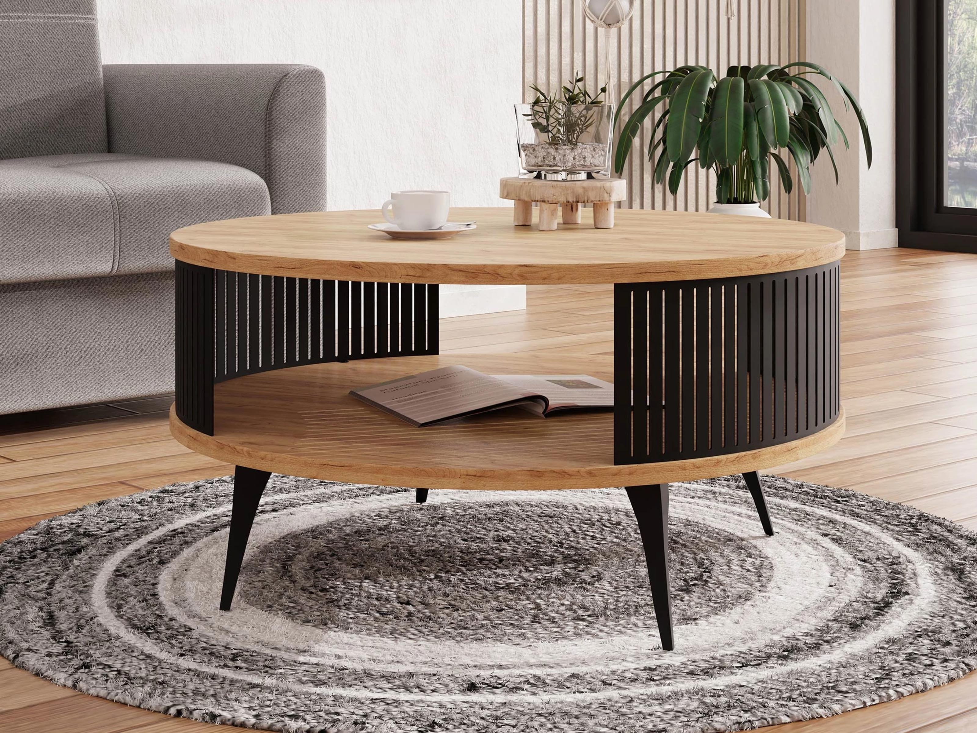 Ronde salontafel MOZAIKO ⌀75 cm zwart/artisan eik