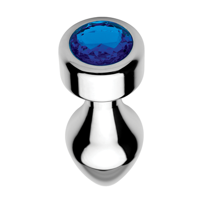 XR Brands Blue Gemstone - Weighted Base Aluminum Plug - Medium