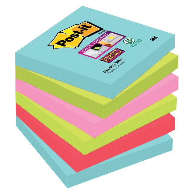 Post-it Super Sticky notes Cosmic, 90 vel, ft 76 x 76 mm, pak van 6 blokken