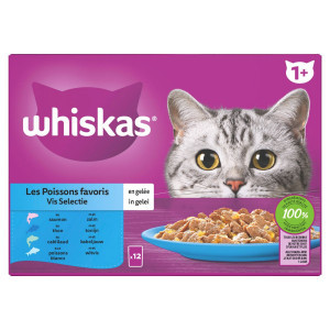 Whiskas 1+ Vis Selectie in gelei natvoer kat multipack (85 g) 1 verpakking (12 x 85 g)