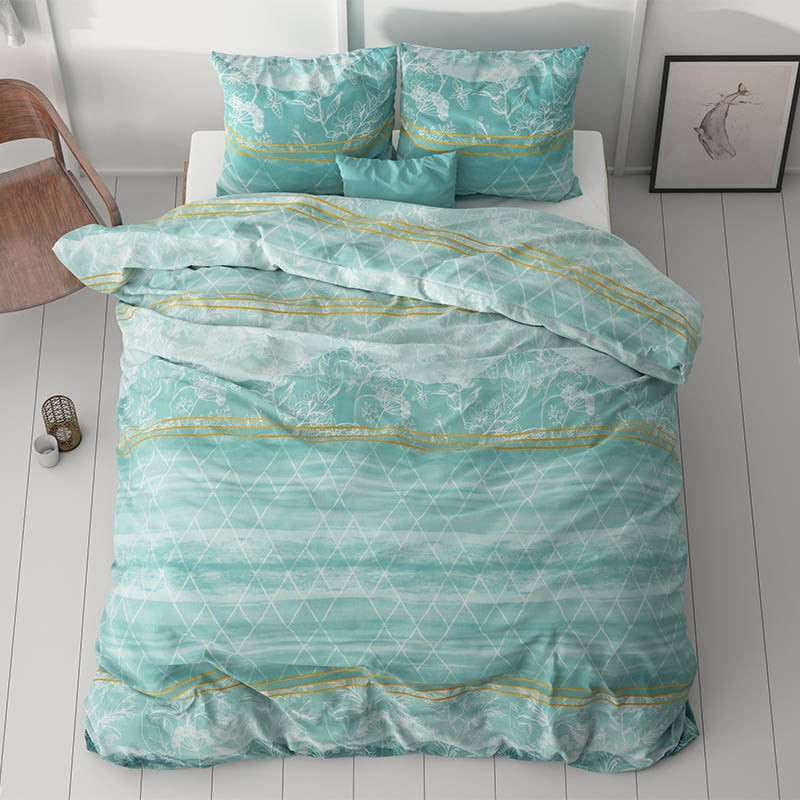 Dekbedovertrek Zara Turquoise - Eenpersoons (140x220 cm) - Turquoise Polyester-katoen - Dessin: Ruiten - Sleeptime Elegance - Dekbed-Discounter.nl