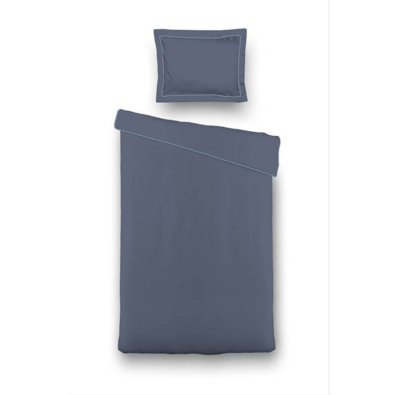 Dekbedovertrek Hotel Piping - Eenpersoons (140x220 cm) - Blauw Microvezel - Dessin: Effen - Luna Bedding - Dekbed-Discounter.nl