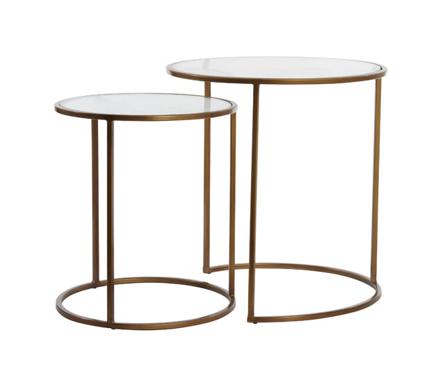 Light & Living Ronde Bijzettafel Ferati Glas, Set van 2 stuks - Goud