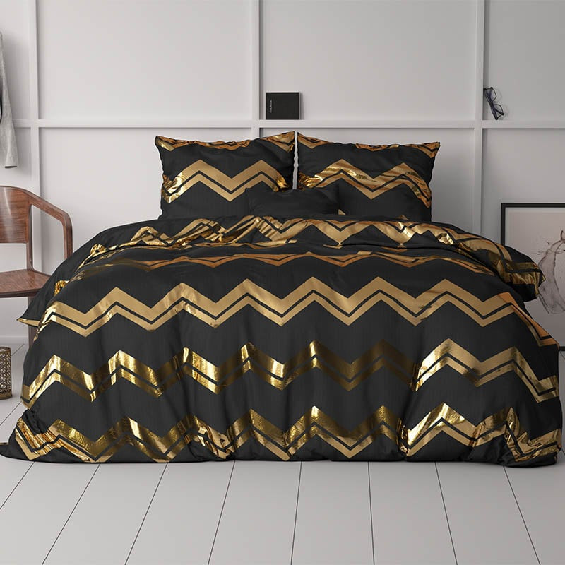 Dekbedovertrek Glamour Wave - Lits-Jumeaux (240x220 cm) - Zwart Microvezel - Dessin: Patroon, Luxe - Sleeptime - Dekbed-Discounter.nl