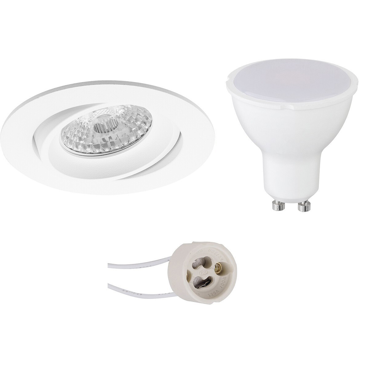 LED Spot Set - Pragmi Delton Pro - GU10 Fitting - Inbouw Rond - Mat Wit - 6W - Natuurlijk Wit 4200K - Kantelbaar - Ø82mm