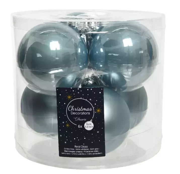 Decoris kerstballen glas 6st blauw 8cm