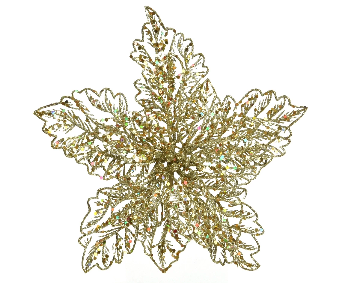 Poinsettia op clip 23.5x10cm goud