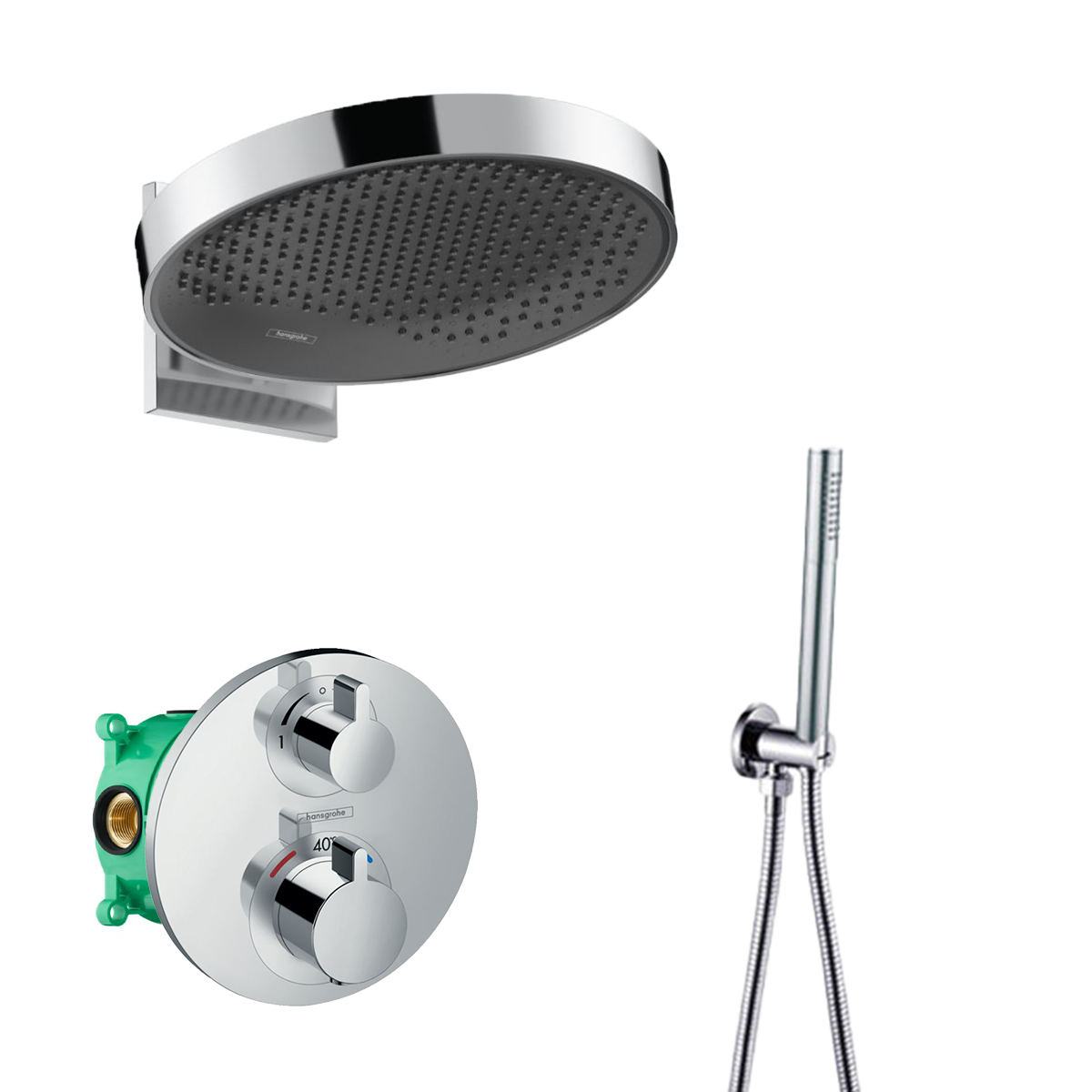 Hansgrohe Rainfinity inbouw regendouche met thermostaatkraan Ecostat S en Saniclear handdouche chroom