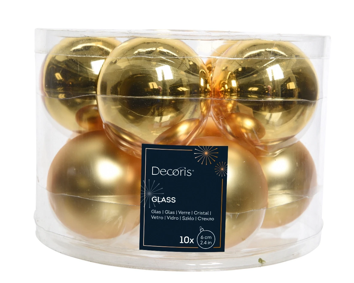 Decoris kerstballen Glas 10st licht goud 6cm