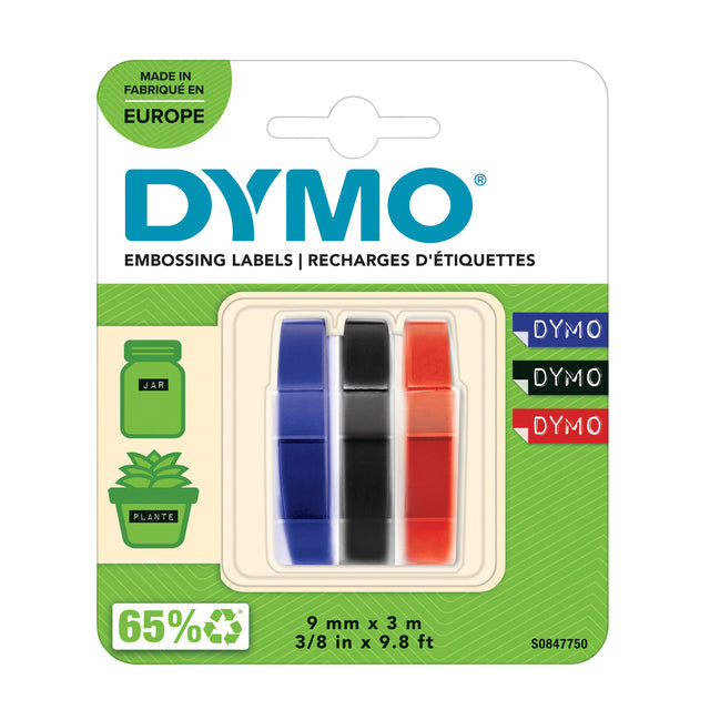 Labeltape Dymo rol 9mmx3M glossy vinyl assorti