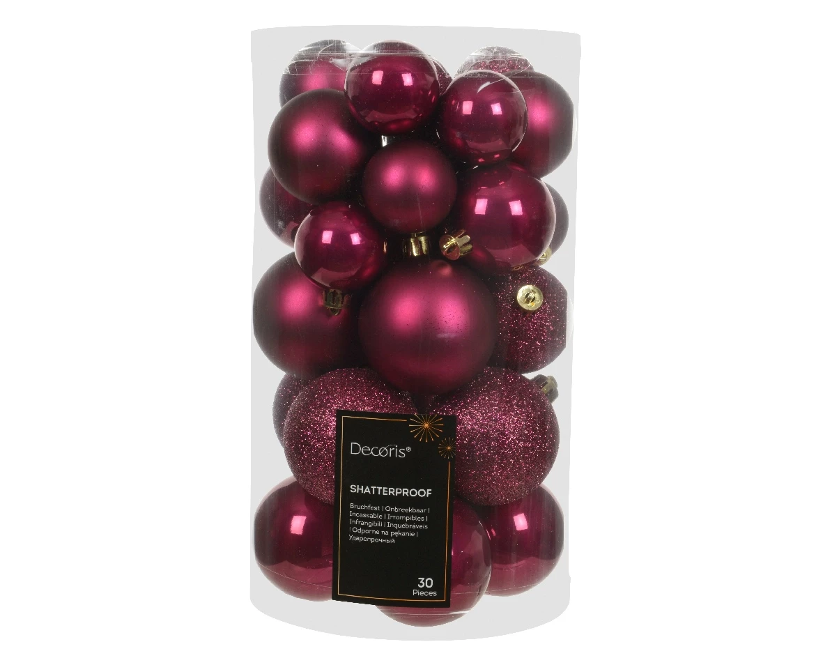 Decoris kerstballen set Plastic 30st granaatappel 4-5-6cm