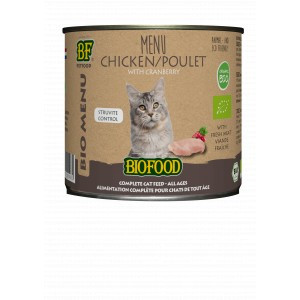 BF Petfood Biofood Organic Kip Bio menu Struvite Control natvoer kat (blik 200 gram) 12 x 200 g