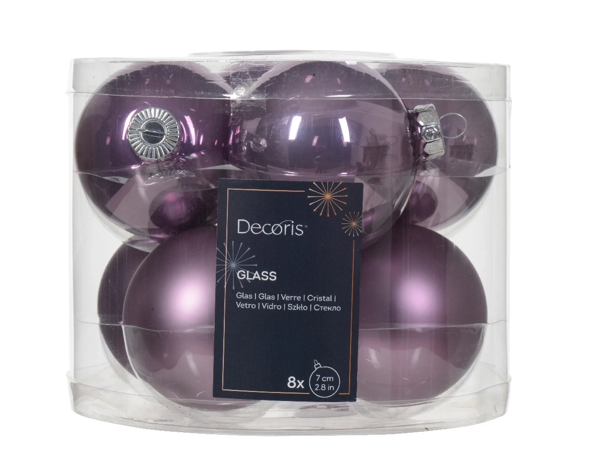 Decoris kerstballen glas 8st lila 7cm