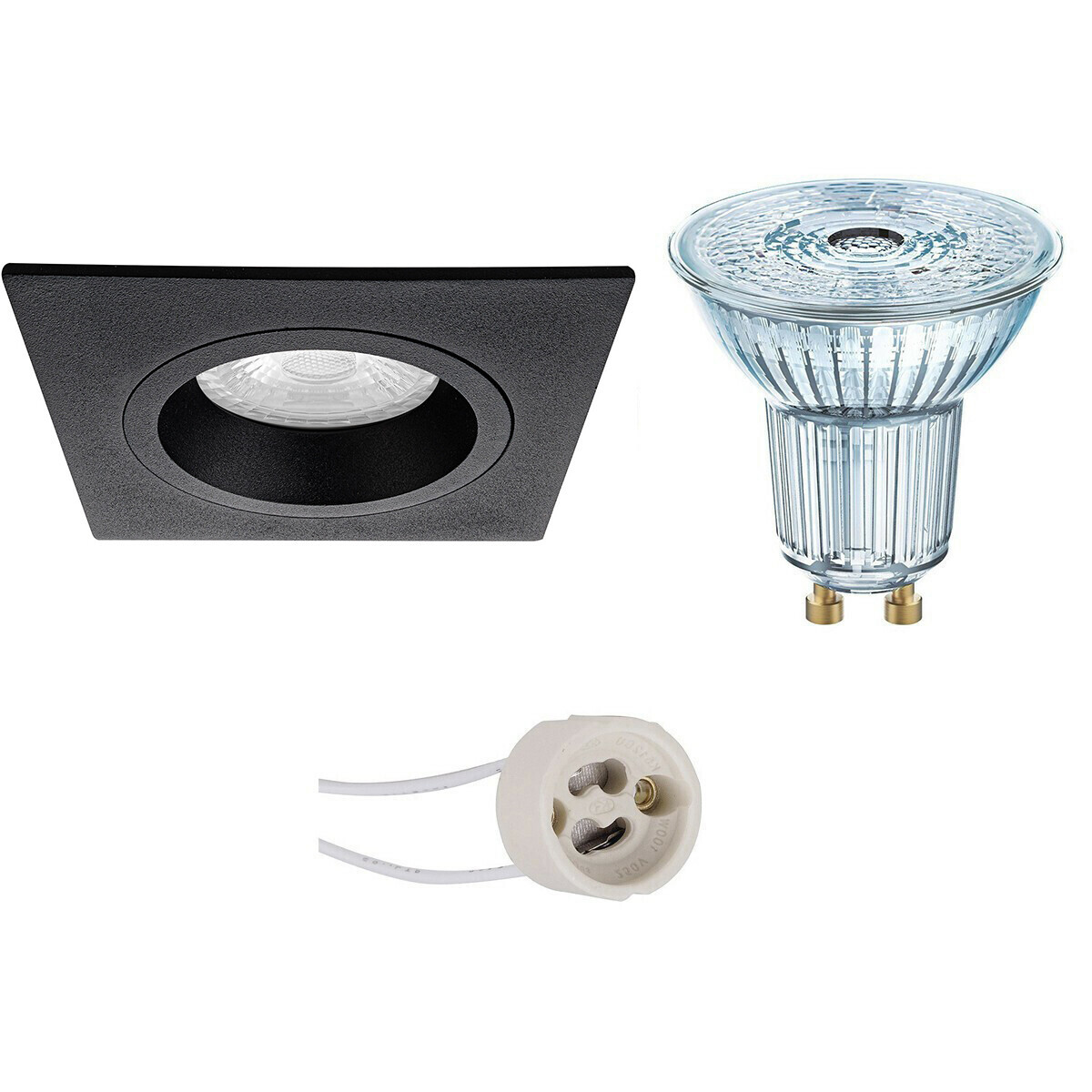 LED Spot Set - LEDVANCE Parathom PAR16 940 36D - Pragmi Rodos Pro - GU10 Fitting - Dimbaar - Inbouw Vierkant - Mat Zwart - 5.5W - Natuurlijk Wit 4000K - 93mm