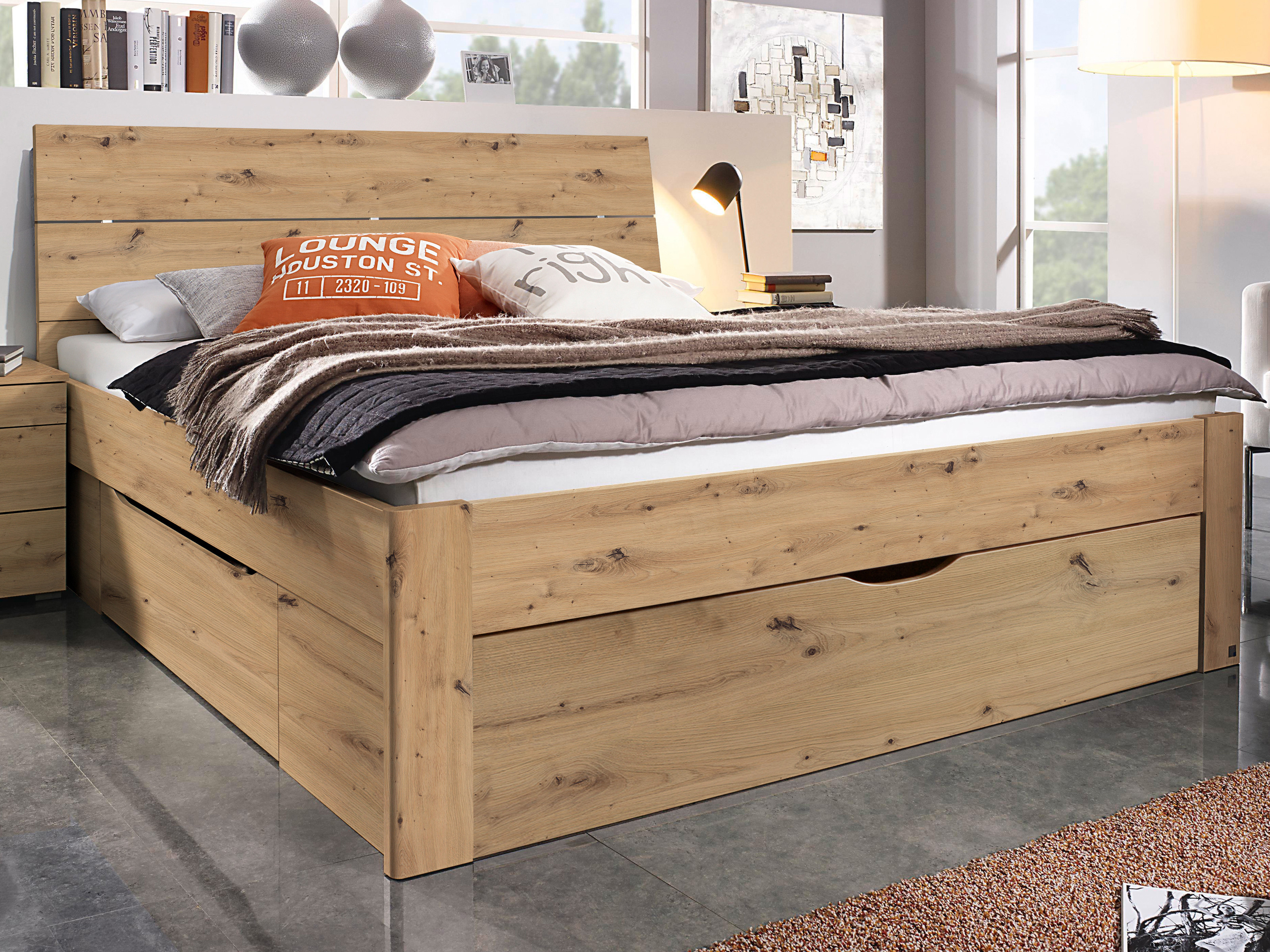 Bed SCARLETT 180x200 cm artisan eik met drie lades met hoofdeinde zonder led