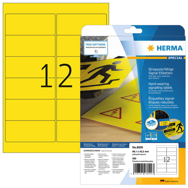 Etiket HERMA 8029 99.1x42.3mm weerbestendig geel 300stuks