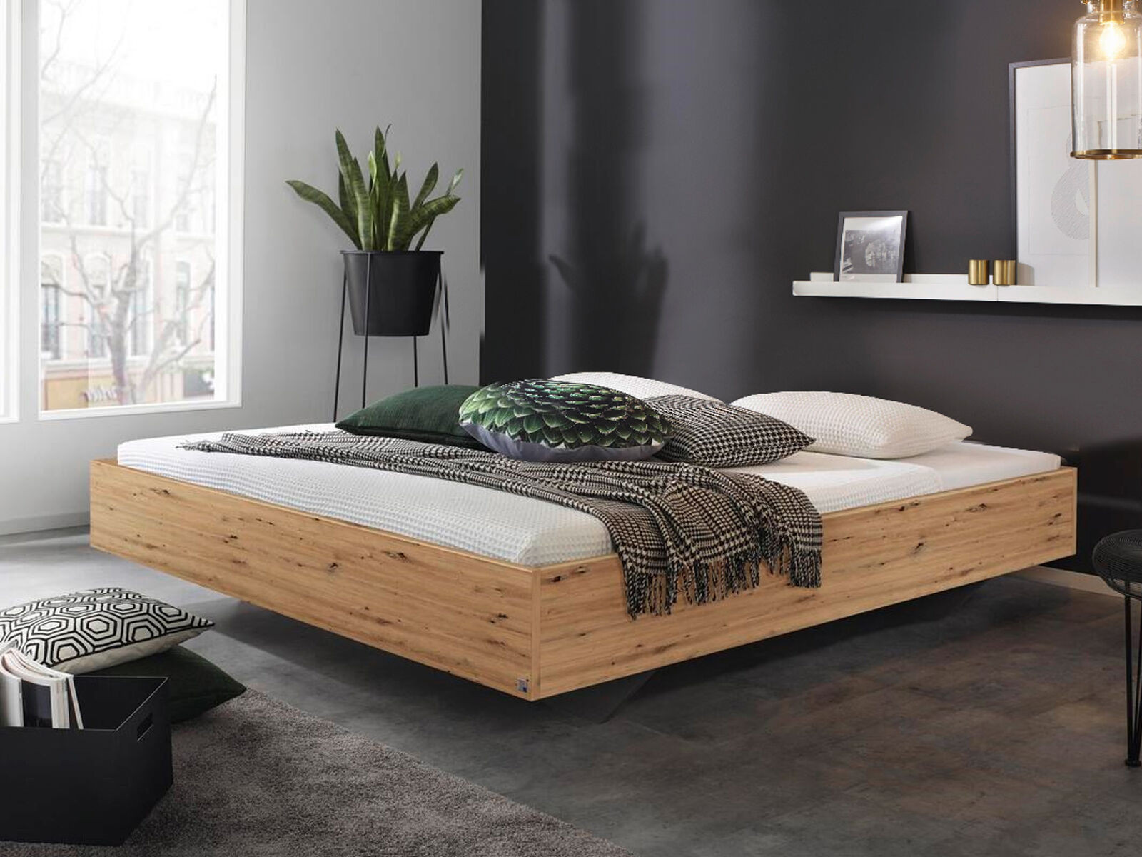 Bed IXANA 180x200 cm artisan eik zonder hoofdeinde zonder matras met lattenbodem