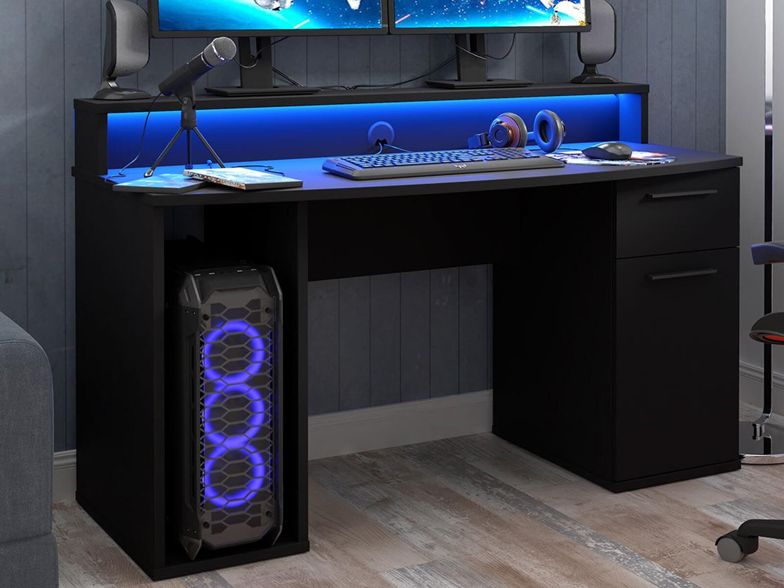 Gamebureau AYLA 1 lade zwart met led