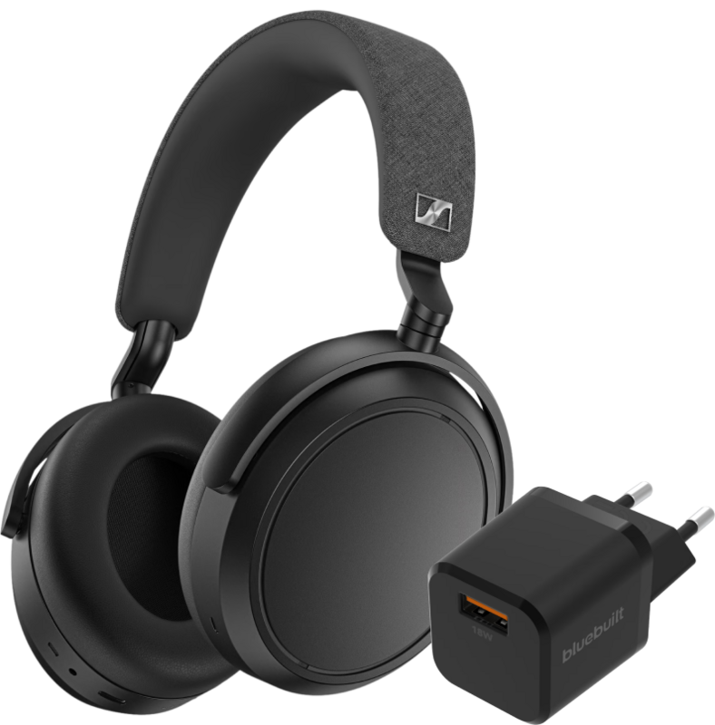 Sennheiser Momentum 4 Wireless Zwart + BlueBuilt Quick Charge Oplader met Usb A Poort 18W