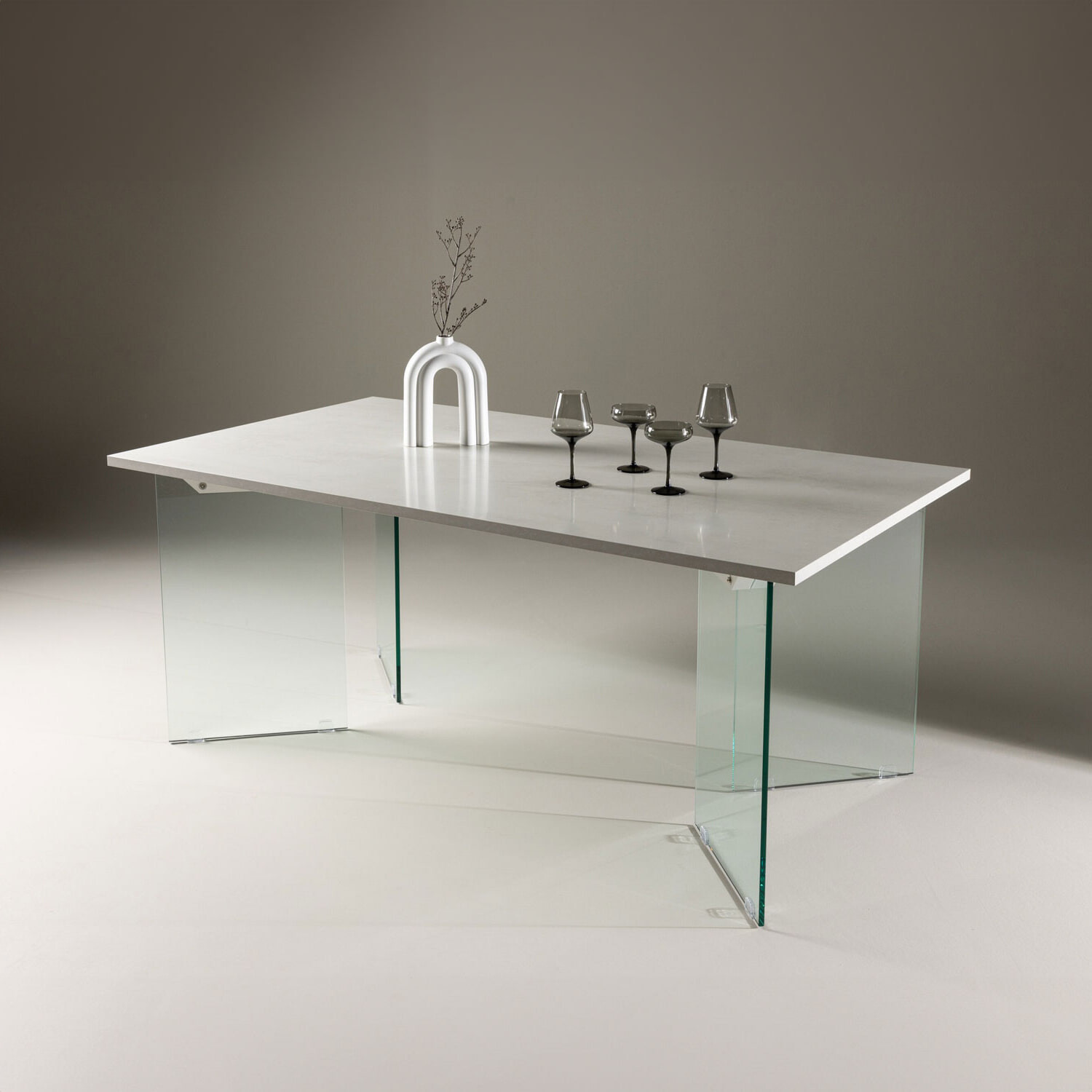 Nohr Eettafel Hal Betonlook en glas, 180 x 90cm - Lichtgrijs