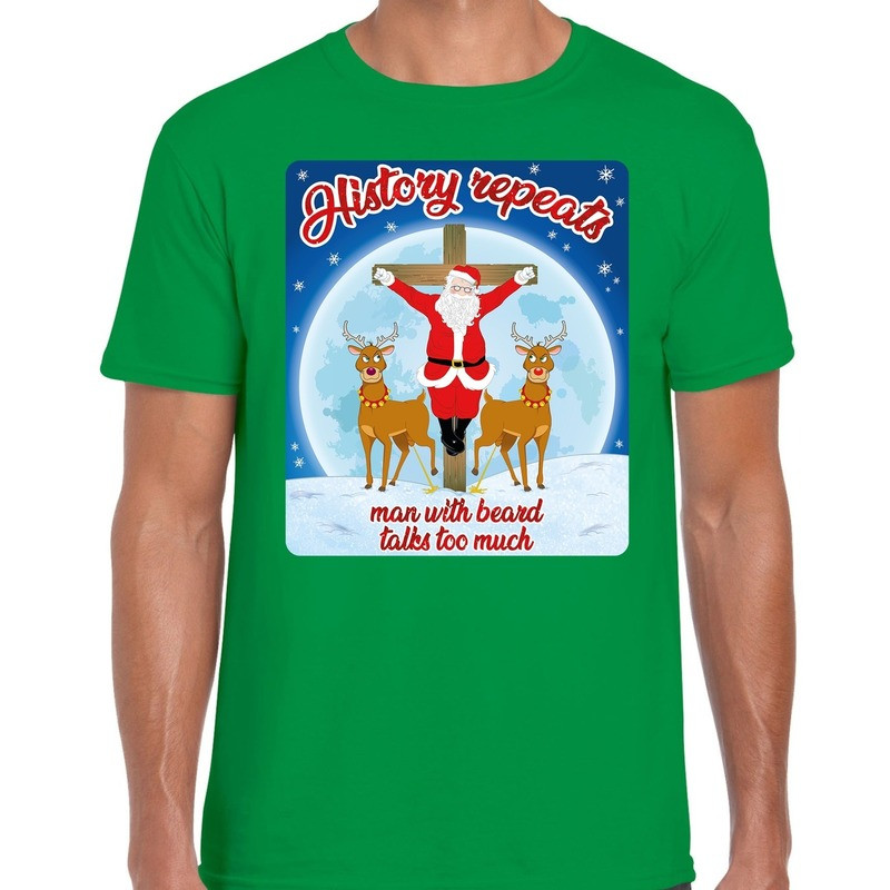 Fout kerst t-shirt history repeats groen voor heren