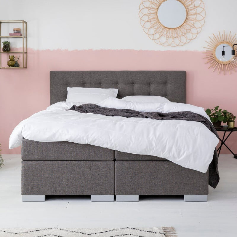 Boxspring Eros - Zwart & Wit & Grijs & Antraciet & Beige 0x0 cm - Pocketvering - Inclusief Topper - Dekbed-Discounter.nl