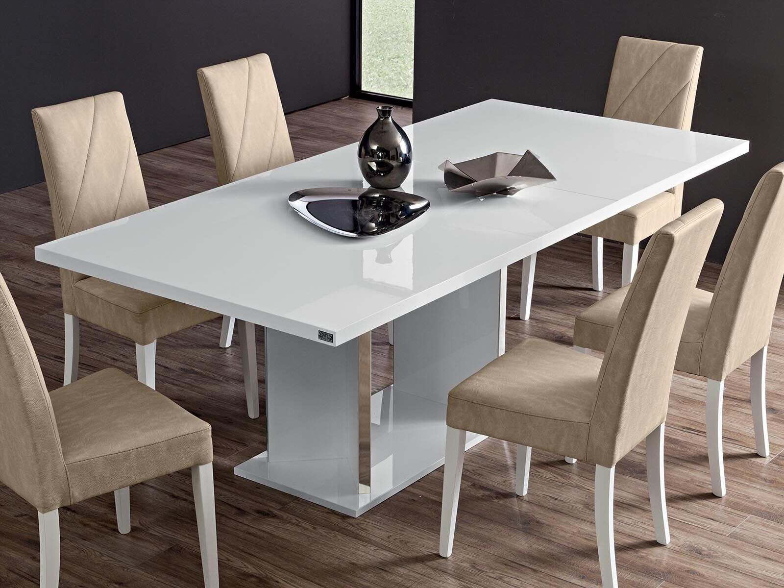 Eettafel LIZZO 180>225 cm hoogglans wit