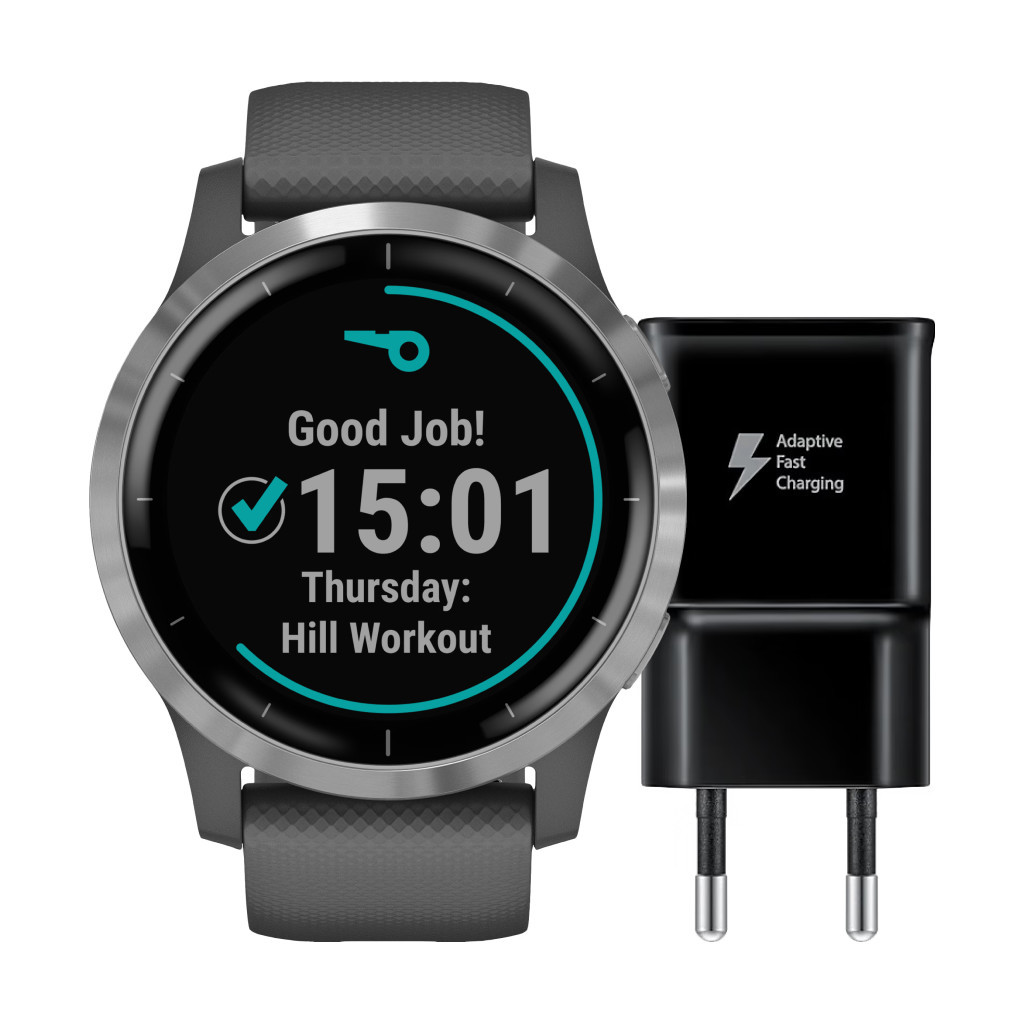 Garmin Vivoactive 4 Zilver/Donkergrijs 45 mm + Samsung Adaptive Fast Charging Oplader