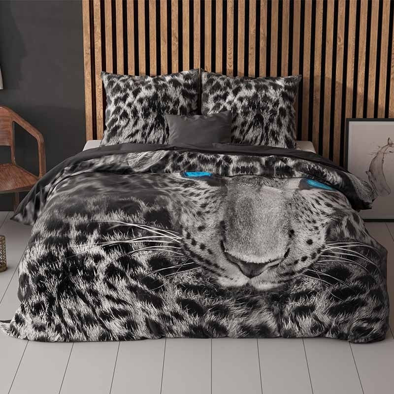 Dekbedovertrek Cheetah - Tweepersoons (200x200 cm) - Grijs Katoen - Dessin: Dieren - Sleeptime - Dekbed-Discounter.nl