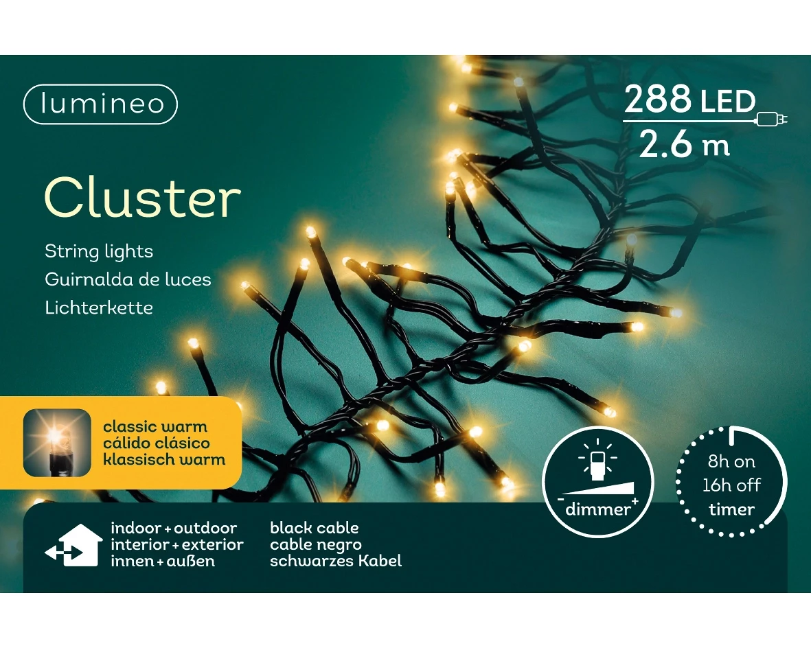 Lumineo clusterverlichting 2,6m 288led klassiek warm