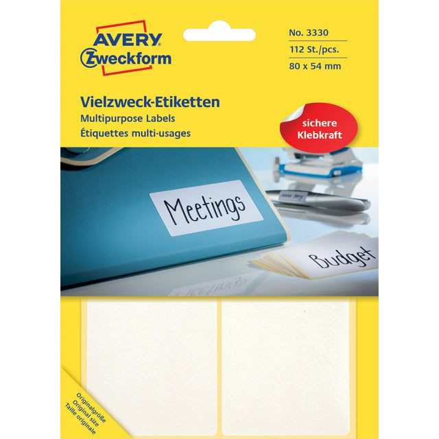 Avery Zweckform 3330 universele etiketten ft 80 x 54 mm (b x h), 112 etiketten, wit