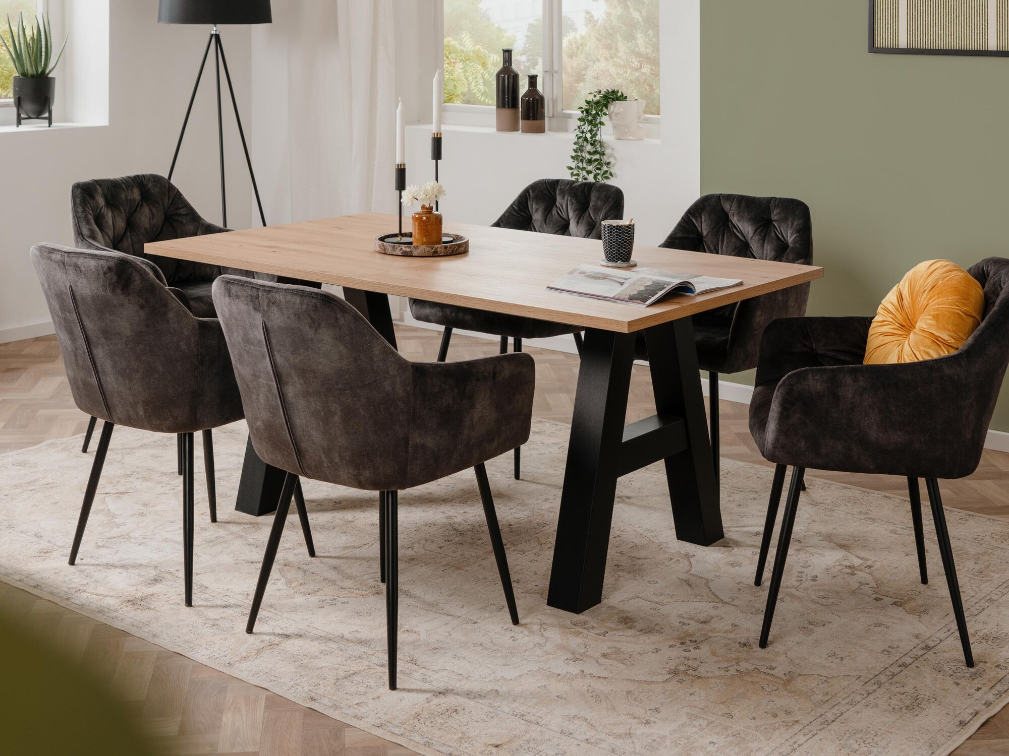 Verlengbare eettafel FREDERICO 157>234 cm artisan eik/zwart